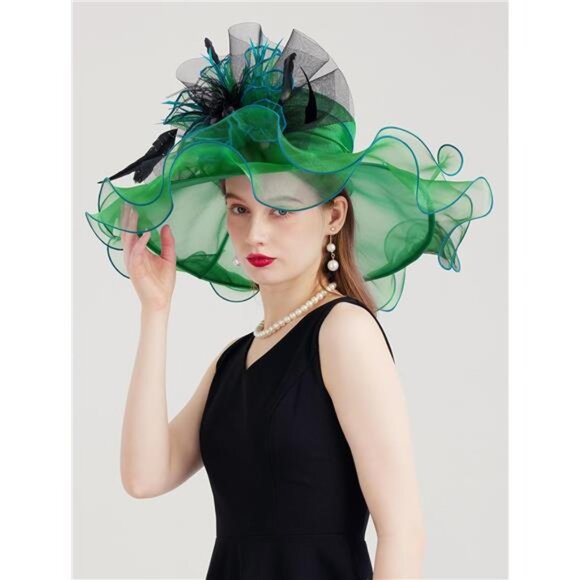 Women Organza Church Tea Party Hats Floral Green Black main image 7